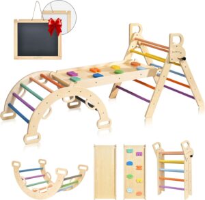 BlueWood Pikler Triangle Set Rainbow Pikler Climbing Set for Toddlers