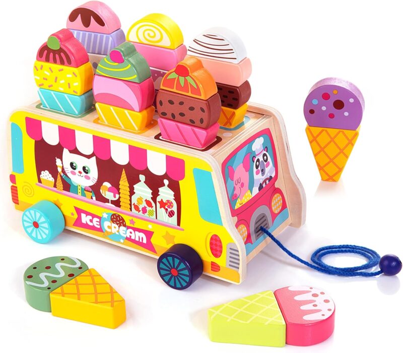 HELLOWOOD 28 pcs Magnetic Ice Cream Sweet Treats Pretend Play Food & Accessories